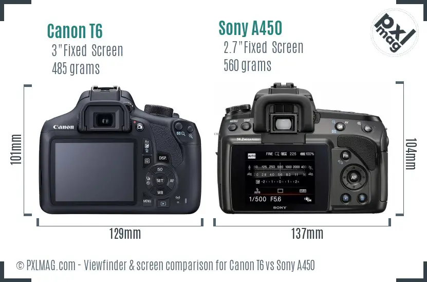Canon T6 vs Sony A450 Screen and Viewfinder comparison