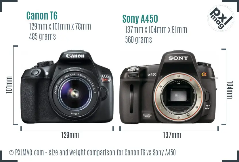 Canon T6 vs Sony A450 size comparison