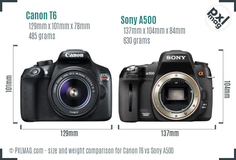 Canon T6 vs Sony A500 size comparison