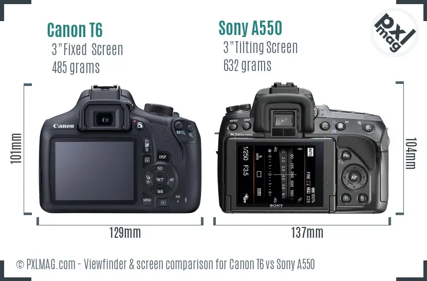 Canon T6 vs Sony A550 Screen and Viewfinder comparison