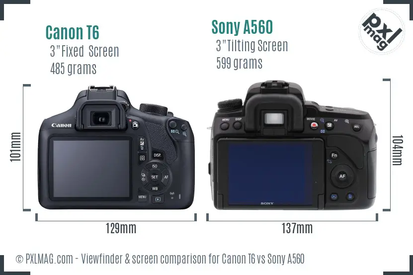 Canon T6 vs Sony A560 Screen and Viewfinder comparison