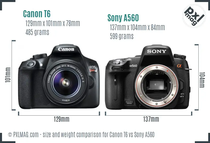 Canon T6 vs Sony A560 size comparison