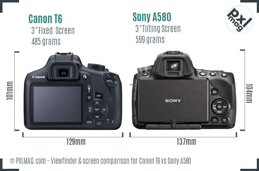 Canon T6 vs Sony A580 Screen and Viewfinder comparison