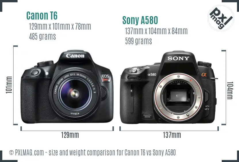 Canon T6 vs Sony A580 size comparison