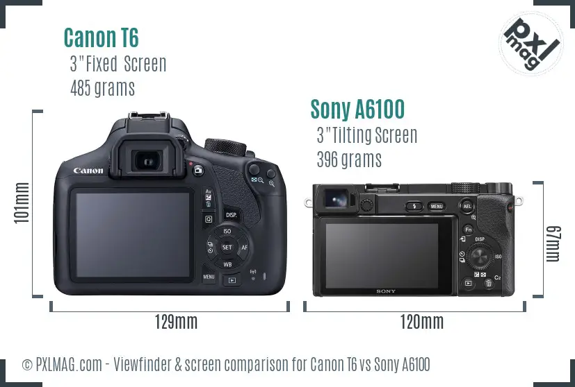 Canon T6 vs Sony A6100 Screen and Viewfinder comparison