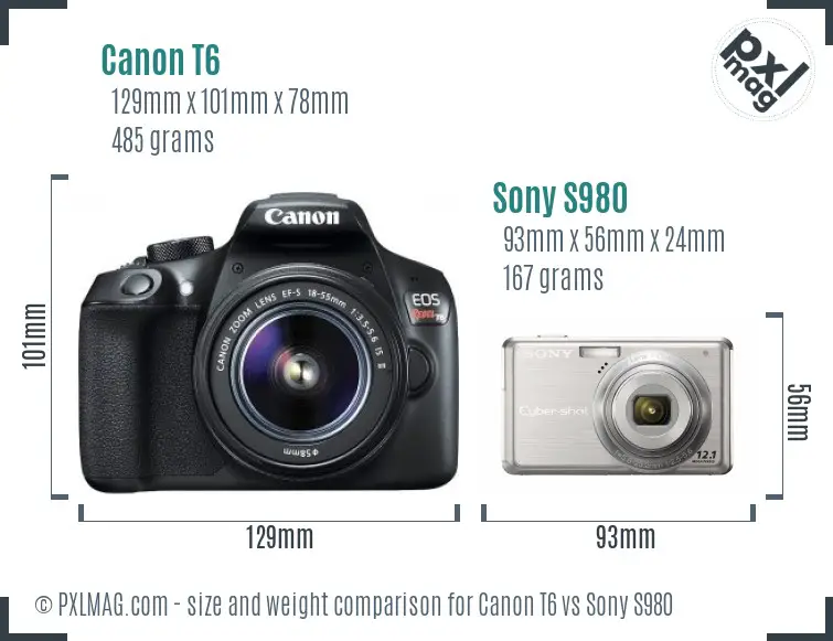 Canon T6 vs Sony S980 size comparison