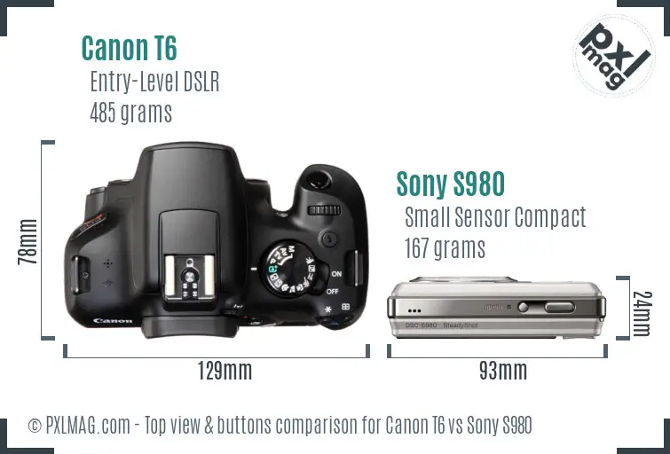 Canon T6 vs Sony S980 top view buttons comparison