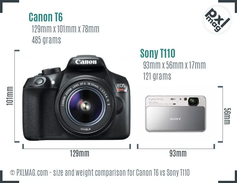 Canon T6 vs Sony T110 size comparison