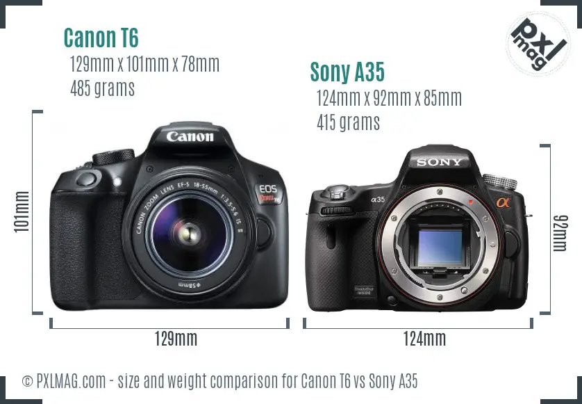 Canon T6 vs Sony A35 size comparison