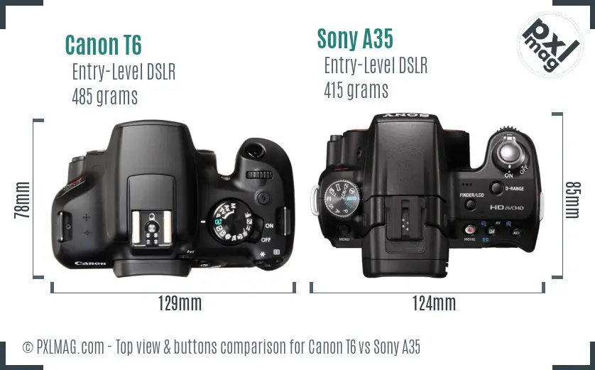Canon T6 vs Sony A35 top view buttons comparison