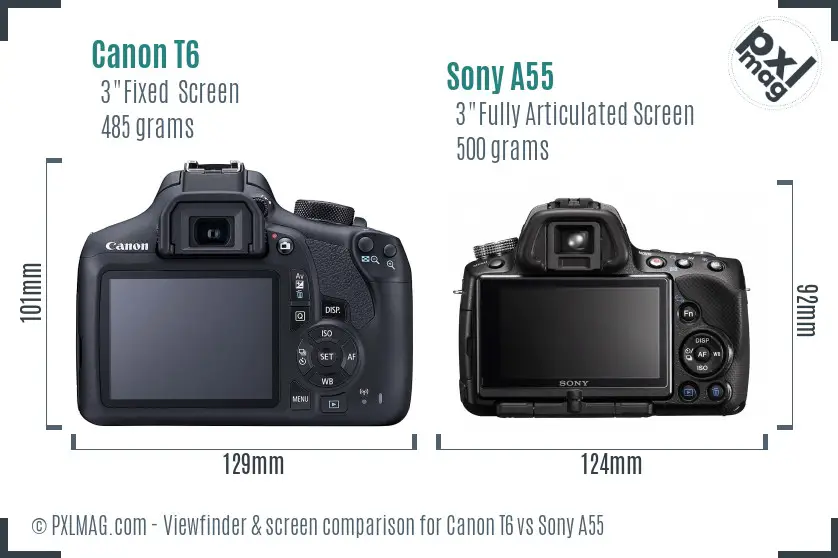 Canon T6 vs Sony A55 Screen and Viewfinder comparison