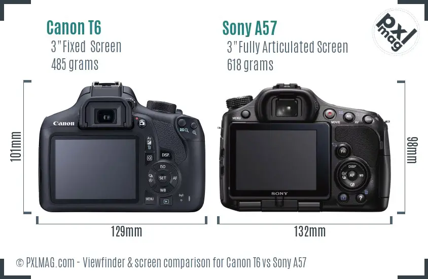 Canon T6 vs Sony A57 Screen and Viewfinder comparison