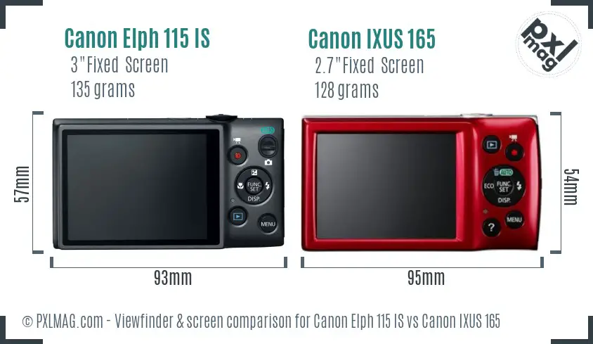 Canon Elph 115 IS vs Canon IXUS 165 Screen and Viewfinder comparison