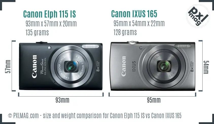 Canon Elph 115 IS vs Canon IXUS 165 size comparison