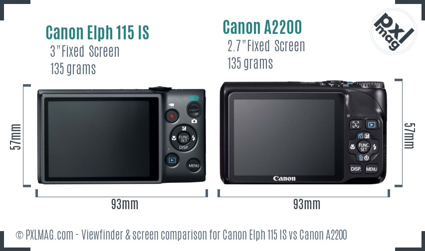 Canon Elph 115 IS vs Canon A2200 Screen and Viewfinder comparison