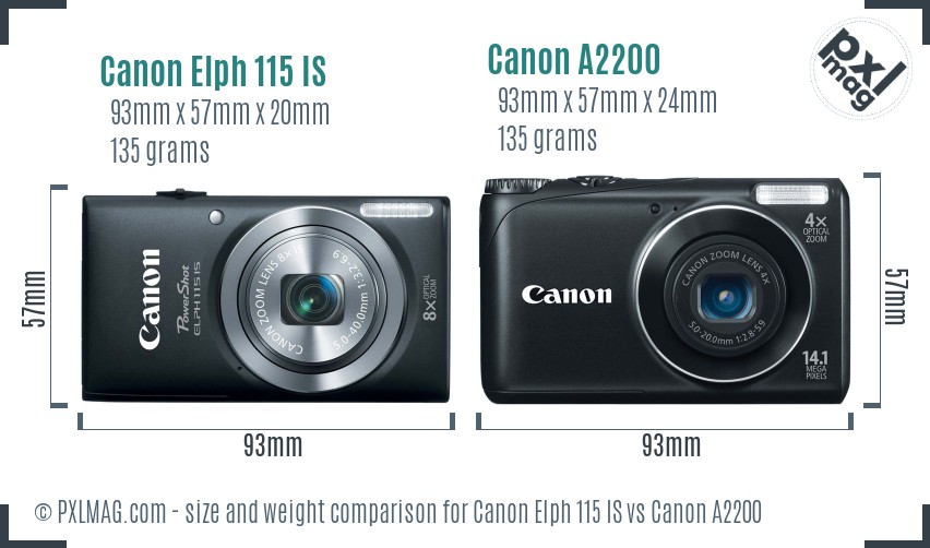 Canon Elph 115 IS vs Canon A2200 size comparison Canon Elph 115 IS vs Canon A2200 size comparison