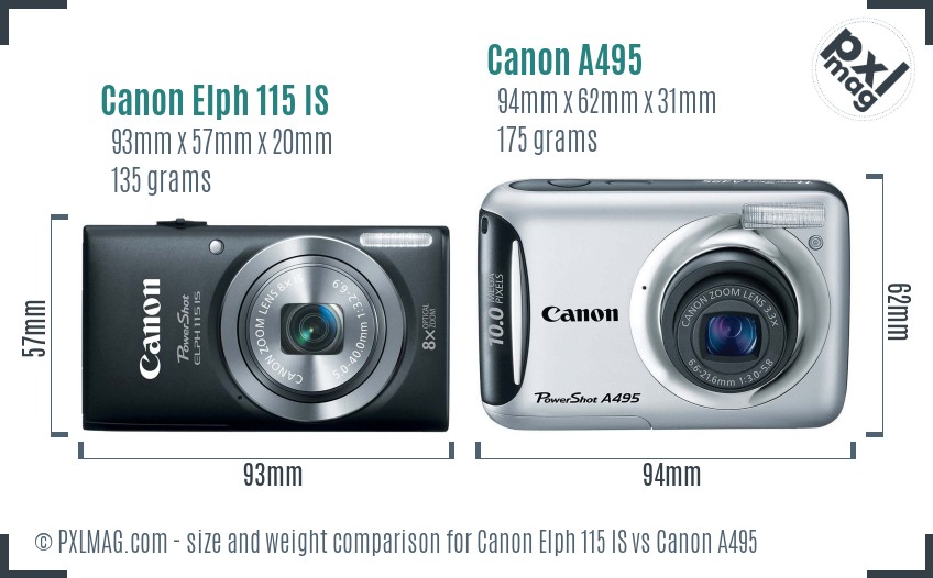 Canon Elph 115 IS vs Canon A495 size comparison