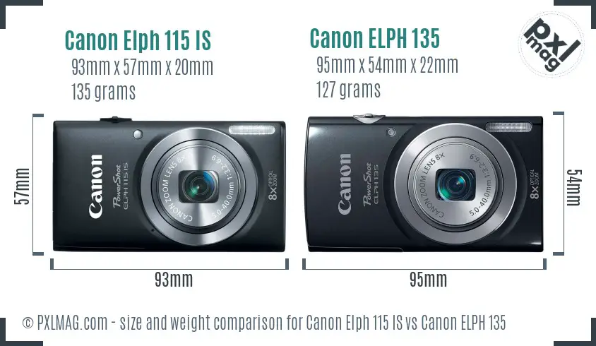 Canon Elph 115 IS vs Canon ELPH 135 size comparison