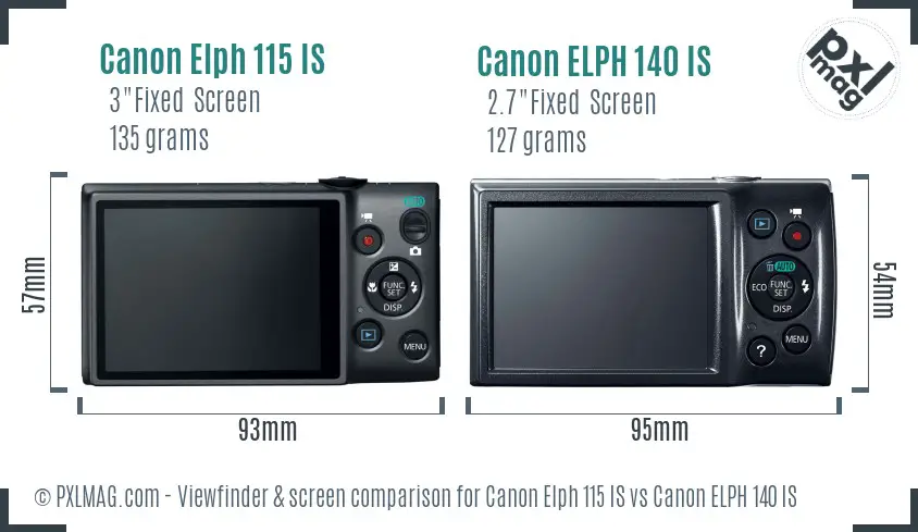 Canon Elph 115 IS vs Canon ELPH 140 IS Screen and Viewfinder comparison