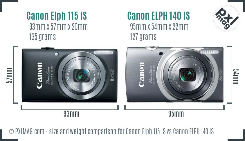 Canon Elph 115 IS vs Canon ELPH 140 IS size comparison