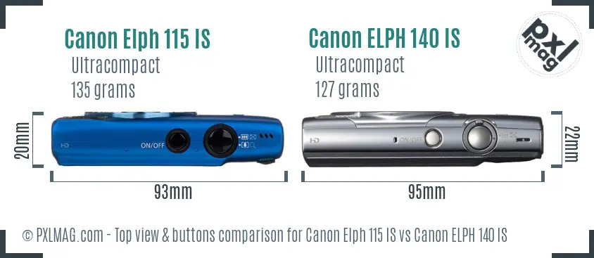 Canon Elph 115 IS vs Canon ELPH 140 IS top view buttons comparison