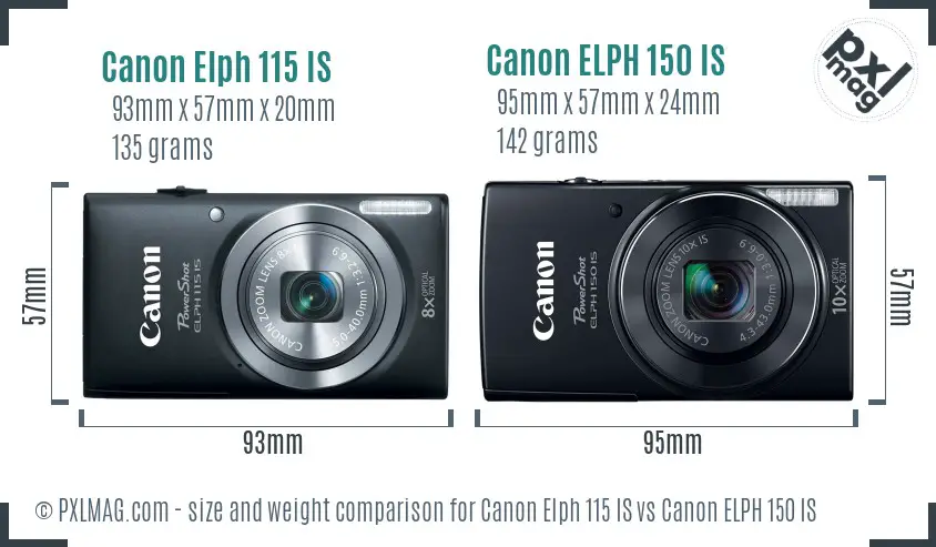 Canon Elph 115 IS vs Canon ELPH 150 IS size comparison