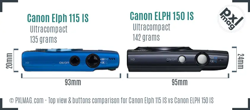 Canon Elph 115 IS vs Canon ELPH 150 IS top view buttons comparison