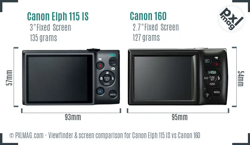 Canon Elph 115 IS vs Canon 160 Screen and Viewfinder comparison