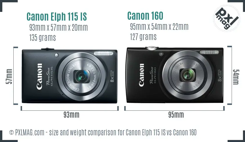 Canon Elph 115 IS vs Canon 160 size comparison