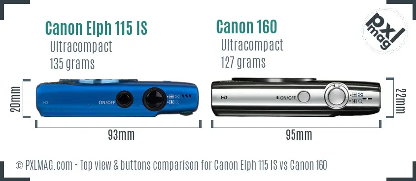 Canon Elph 115 IS vs Canon 160 top view buttons comparison