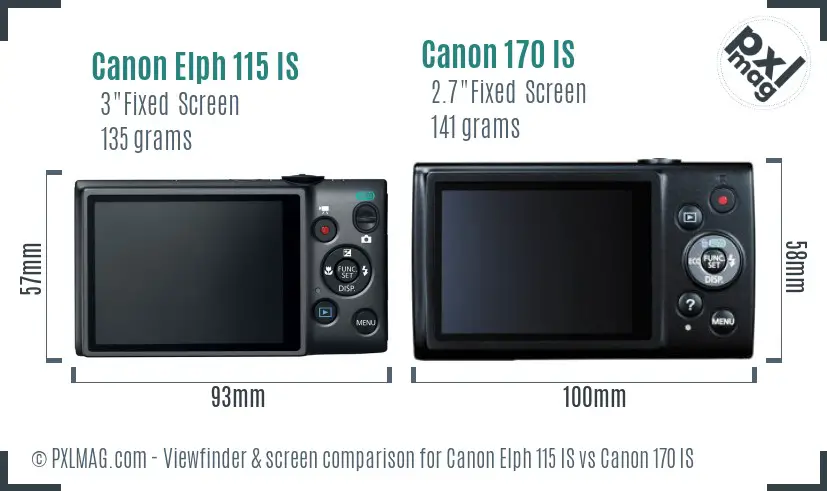 Canon Elph 115 IS vs Canon 170 IS Screen and Viewfinder comparison