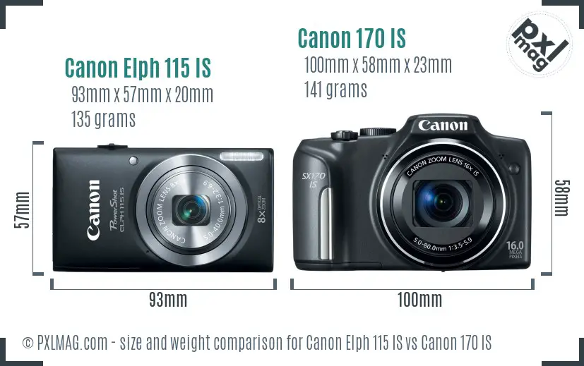 Canon Elph 115 IS vs Canon 170 IS size comparison