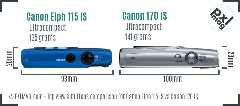 Canon Elph 115 IS vs Canon 170 IS top view buttons comparison