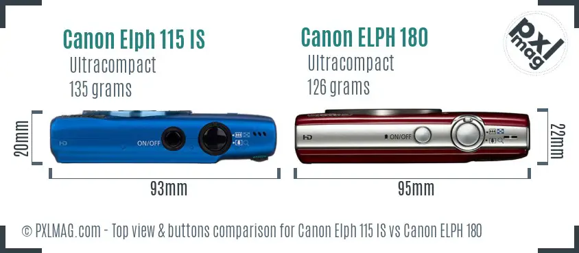 Canon Elph 115 IS vs Canon ELPH 180 top view buttons comparison