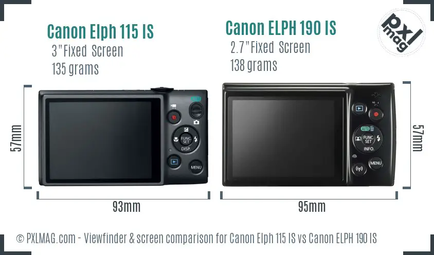 Canon Elph 115 IS vs Canon ELPH 190 IS Screen and Viewfinder comparison