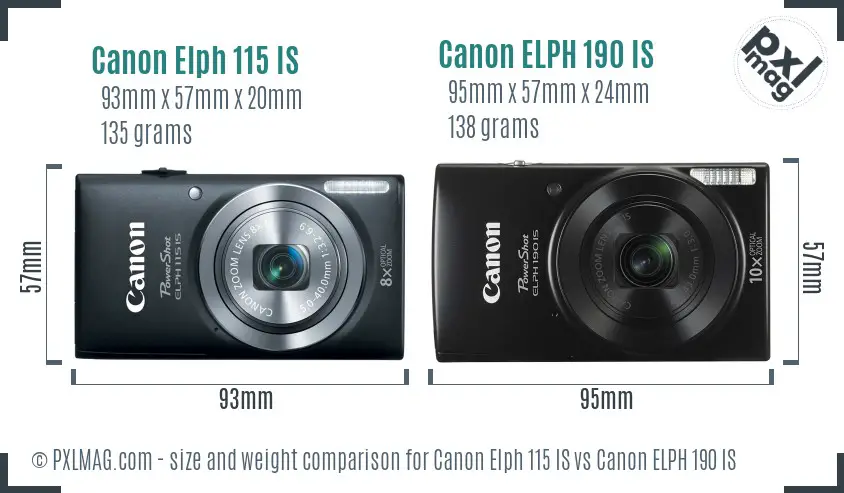 Canon Elph 115 IS vs Canon ELPH 190 IS size comparison