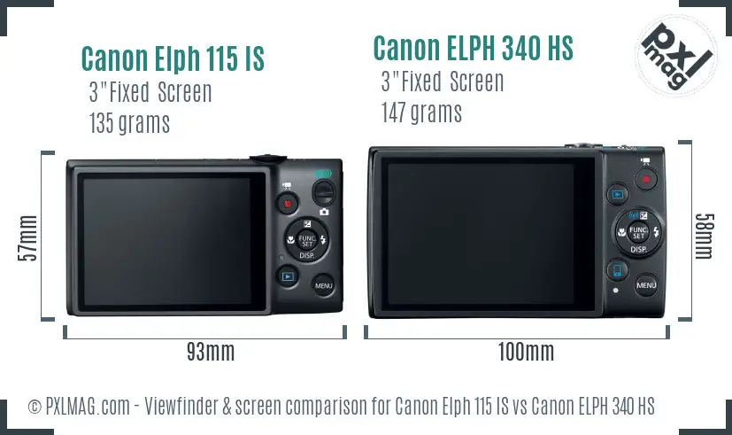Canon Elph 115 IS vs Canon ELPH 340 HS Screen and Viewfinder comparison