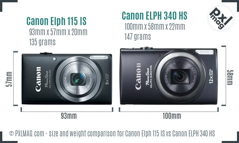 Canon Elph 115 IS vs Canon ELPH 340 HS size comparison
