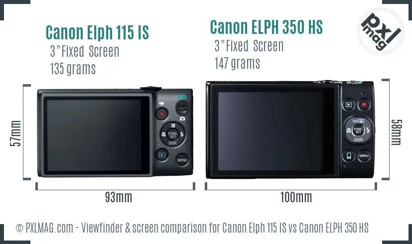 Canon Elph 115 IS vs Canon ELPH 350 HS Screen and Viewfinder comparison