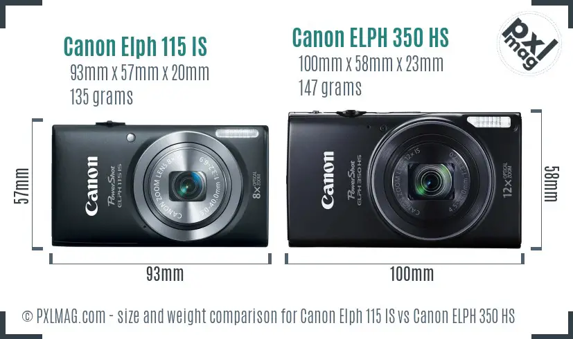 Canon Elph 115 IS vs Canon ELPH 350 HS size comparison