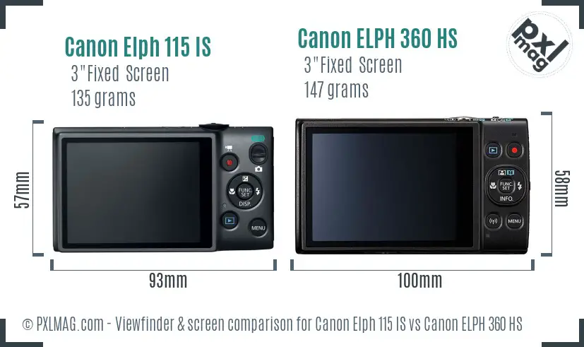 Canon Elph 115 IS vs Canon ELPH 360 HS Screen and Viewfinder comparison