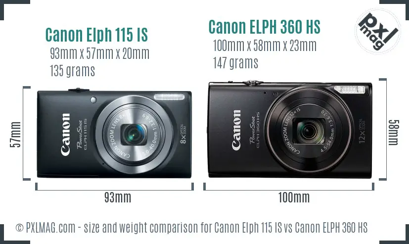 Canon Elph 115 IS vs Canon ELPH 360 HS size comparison