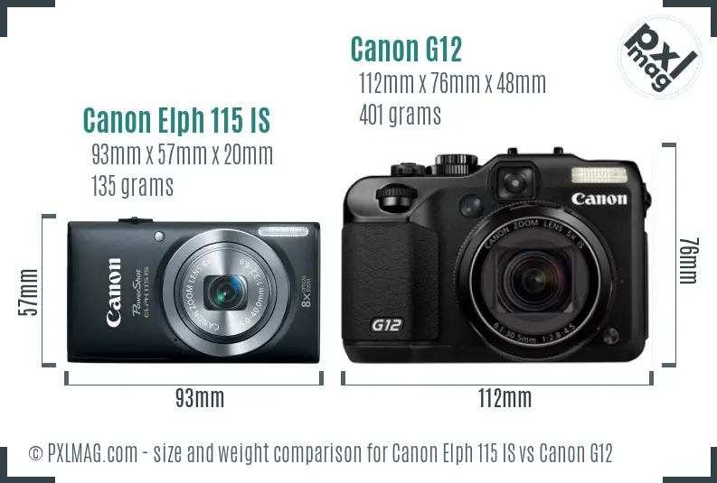 Canon Elph 115 IS vs Canon G12 size comparison