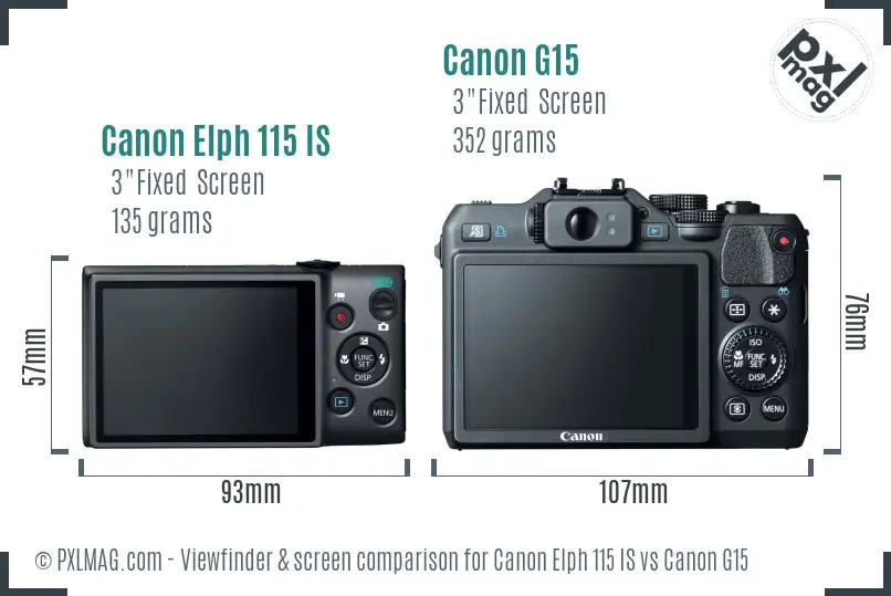 Canon Elph 115 IS vs Canon G15 Screen and Viewfinder comparison Canon Elph 115 IS vs Canon G15 Screen and Viewfinder comparison