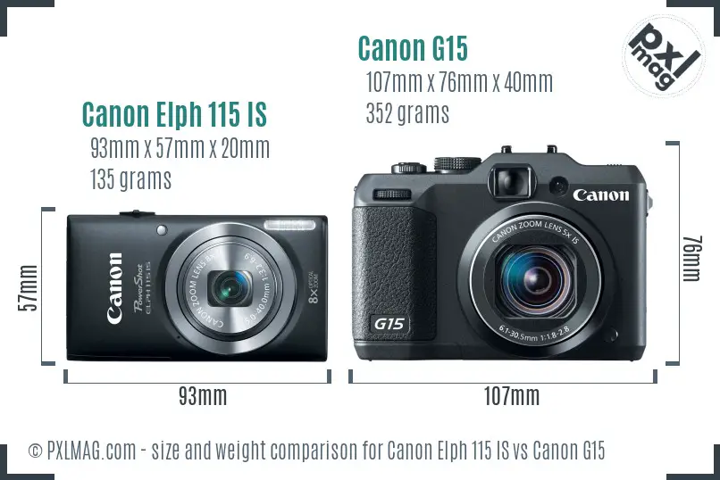 Canon Elph 115 IS vs Canon G15 size comparison Canon Elph 115 IS vs Canon G15 size comparison