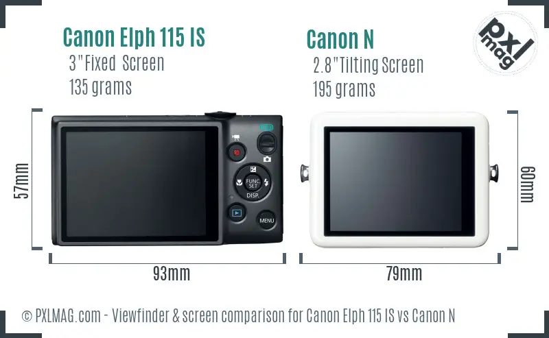 Canon Elph 115 IS vs Canon N Screen and Viewfinder comparison Canon Elph 115 IS vs Canon N Screen and Viewfinder comparison