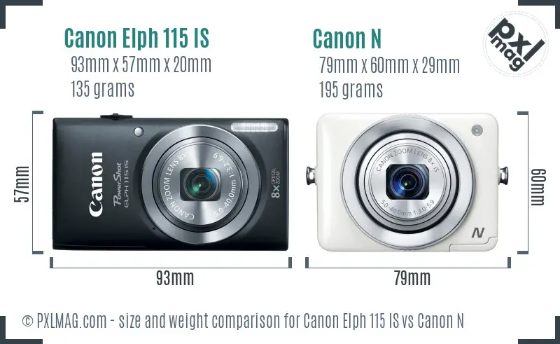Canon Elph 115 IS vs Canon N size comparison Canon Elph 115 IS vs Canon N size comparison