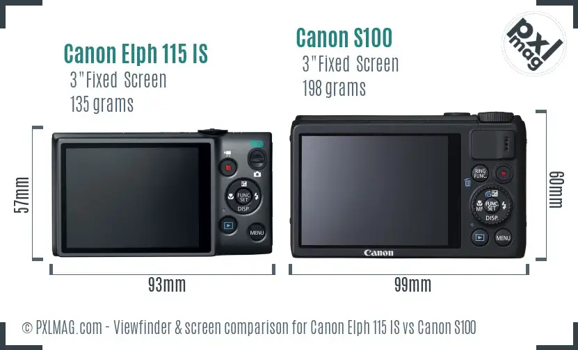 Canon Elph 115 IS vs Canon S100 Screen and Viewfinder comparison Canon Elph 115 IS vs Canon S100 Screen and Viewfinder comparison