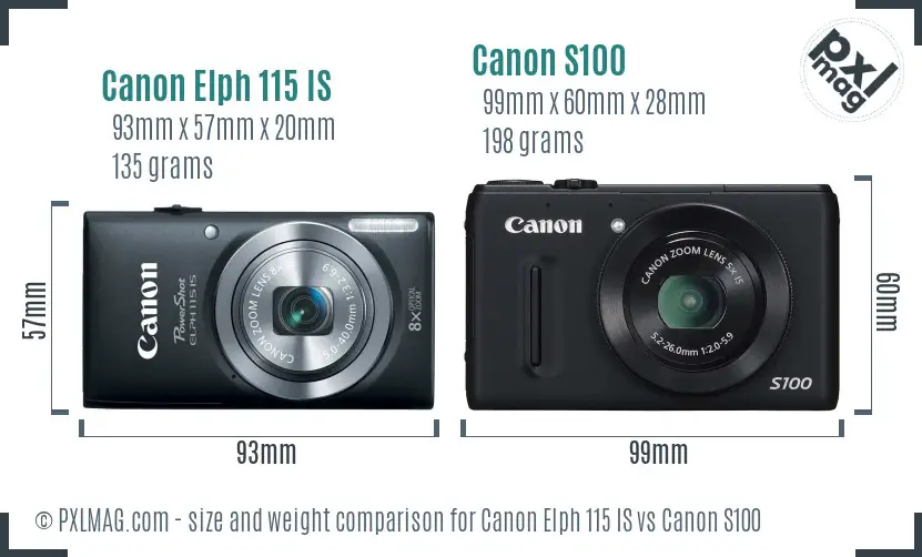 Canon Elph 115 IS vs Canon S100 size comparison Canon Elph 115 IS vs Canon S100 size comparison