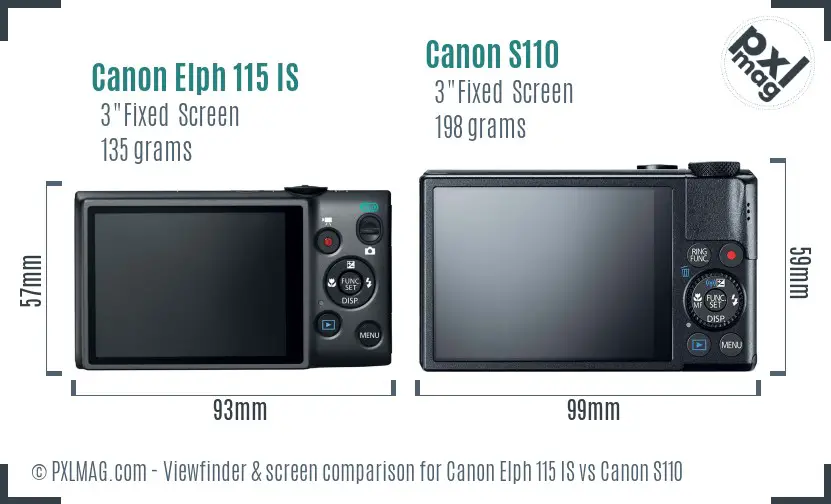 Canon Elph 115 IS vs Canon S110 Screen and Viewfinder comparison Canon Elph 115 IS vs Canon S110 Screen and Viewfinder comparison